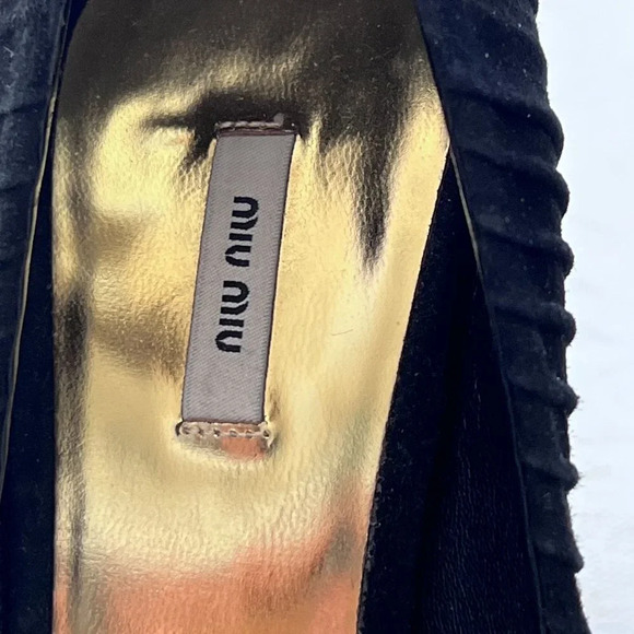 Miu Miu Black Suede Crystal Peep Toe Pumps - Picture 5 of 11